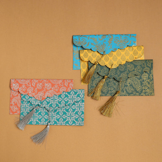Floral Printed Handcrafted Envelopes with Tassel (Assorted Set of 5)