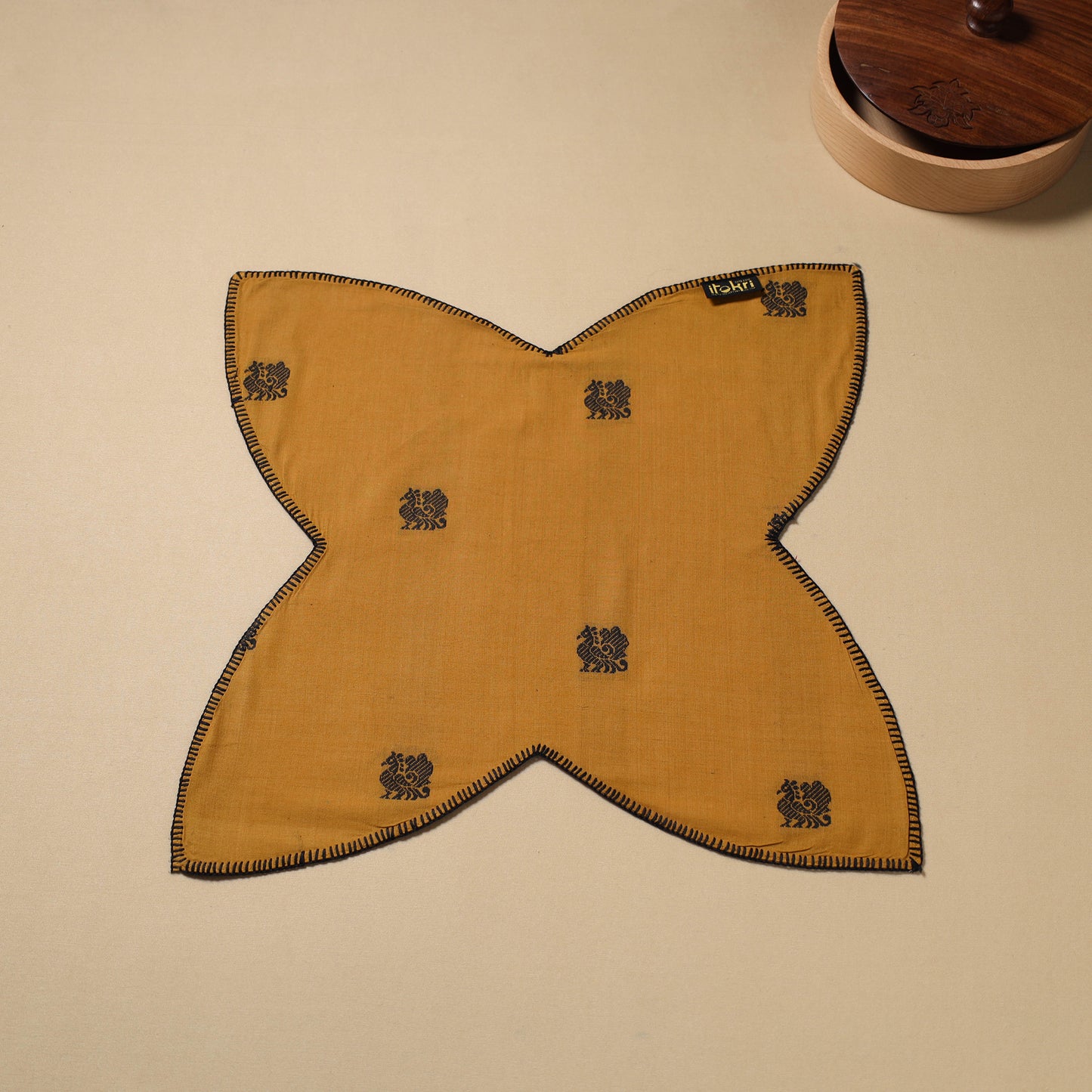 Yellow Hand Embroidered Cotton Roti Napkin