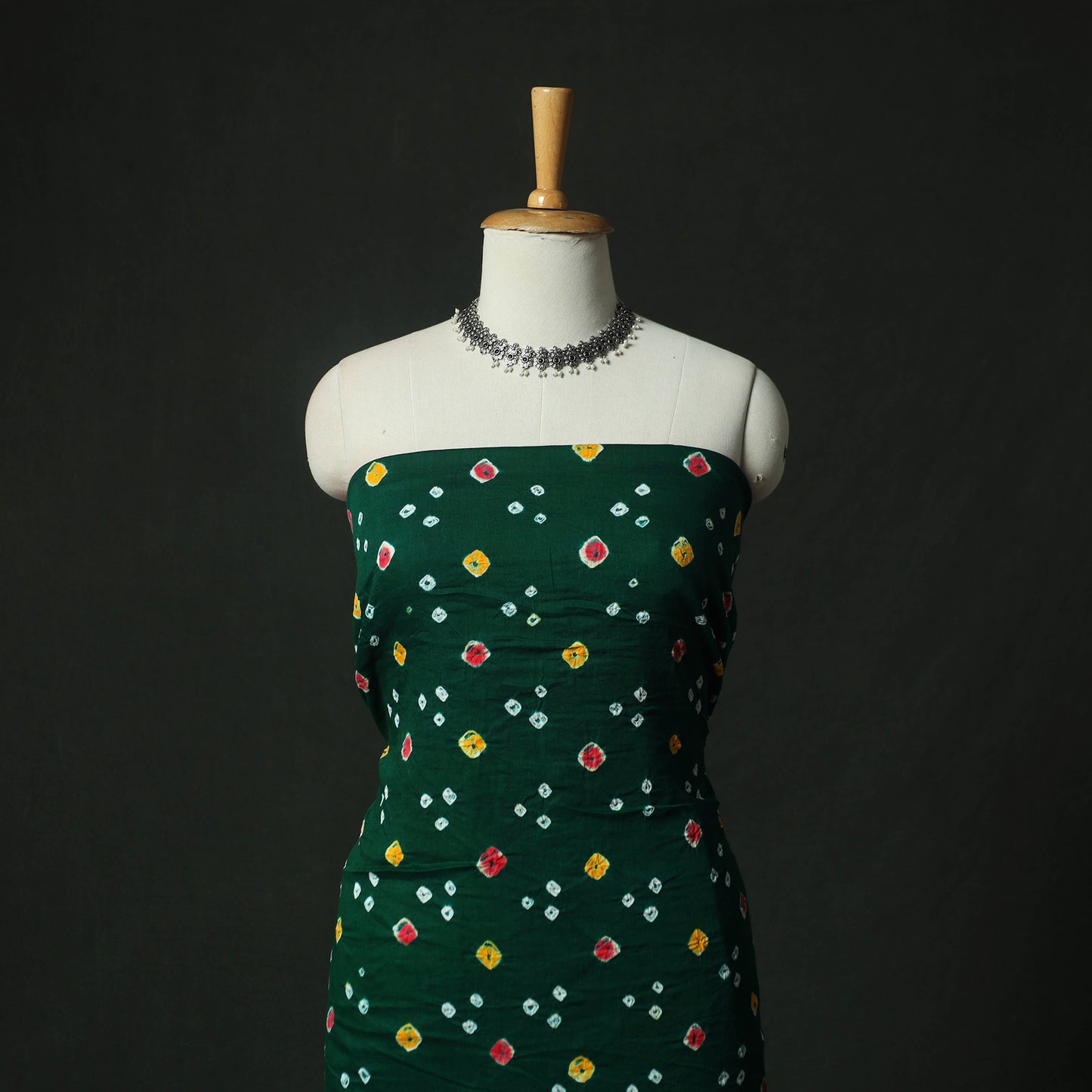 Green - Kutch Bandhani Tie-Dye Cotton 2pc Unstitched Dress Material Kurta Set with Earrings 30