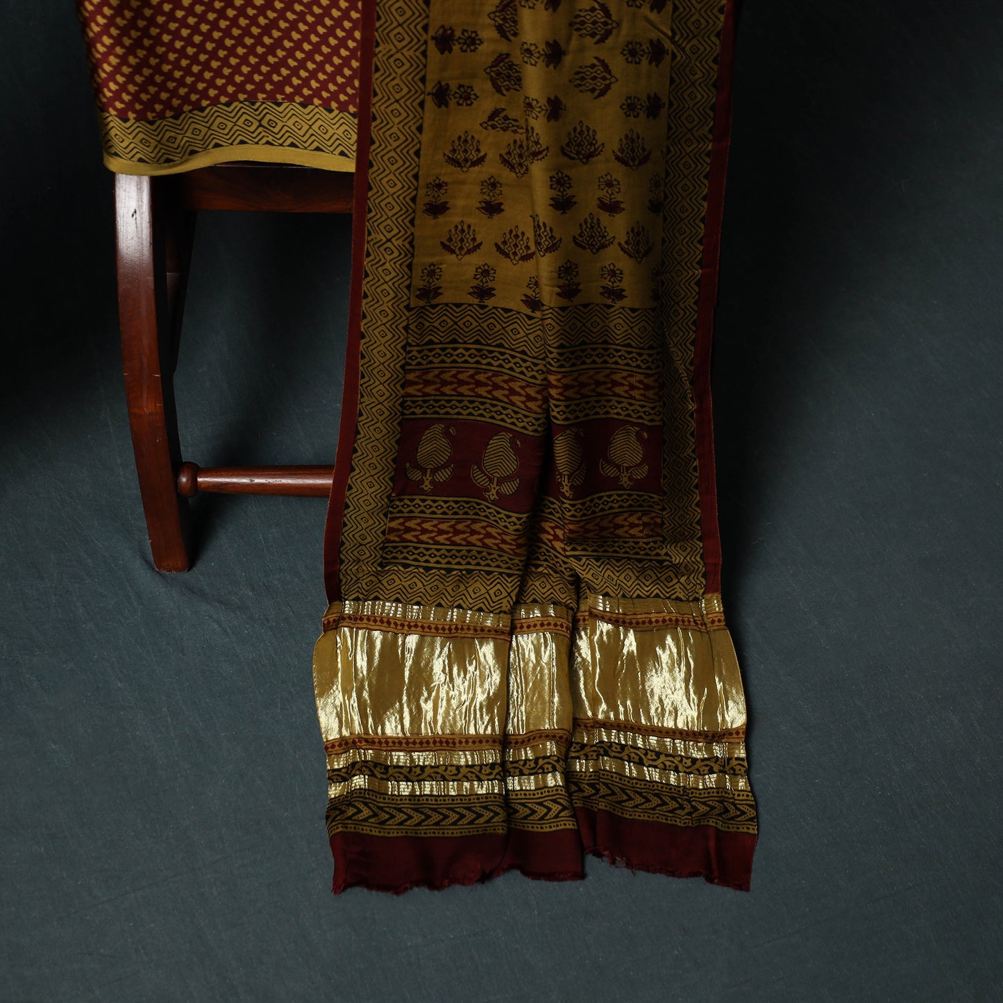 Bagh Hand Block Print Modal Silk 3pc Unstitched Dress Material Suit Set 52