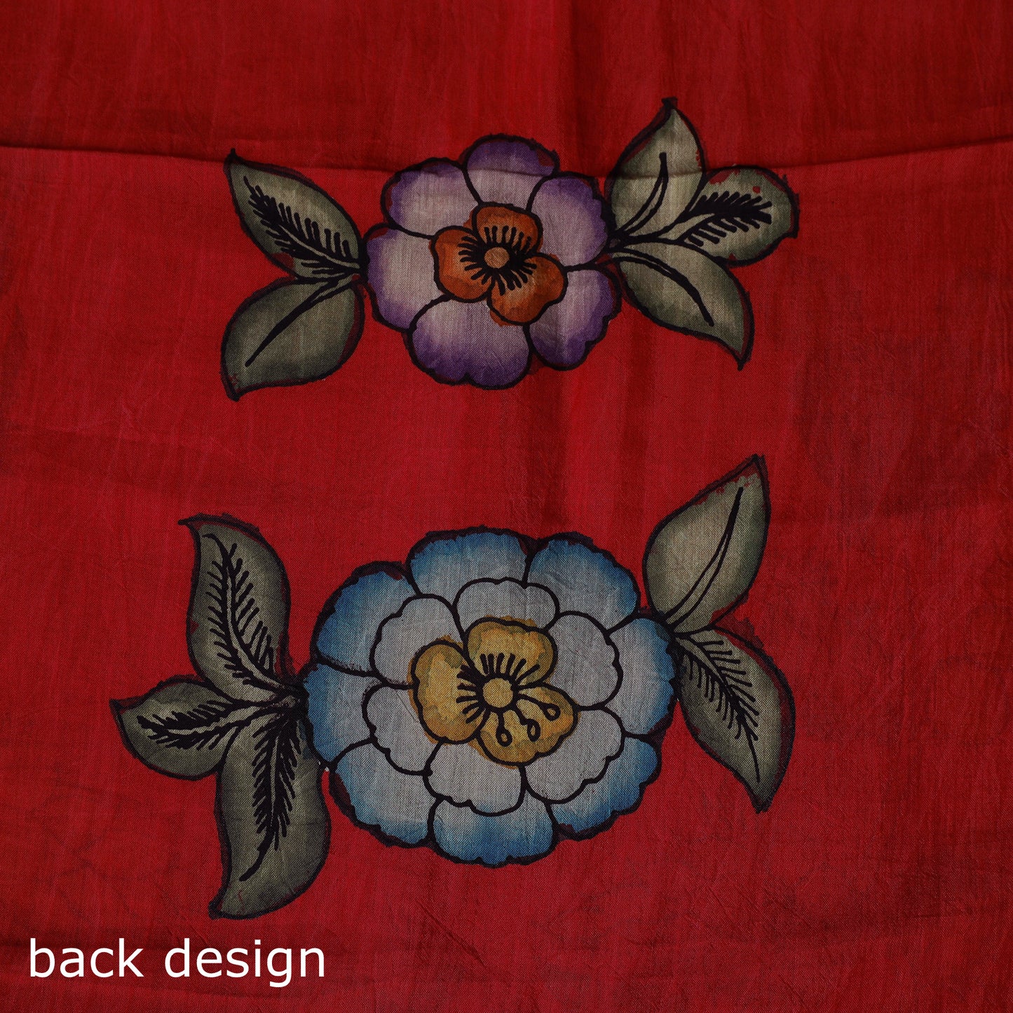 Handpainted Srikalahasti Pen Work Kalamkari Bangalore Silk 2pc Unstitched Dress Material Kurta Set 15
