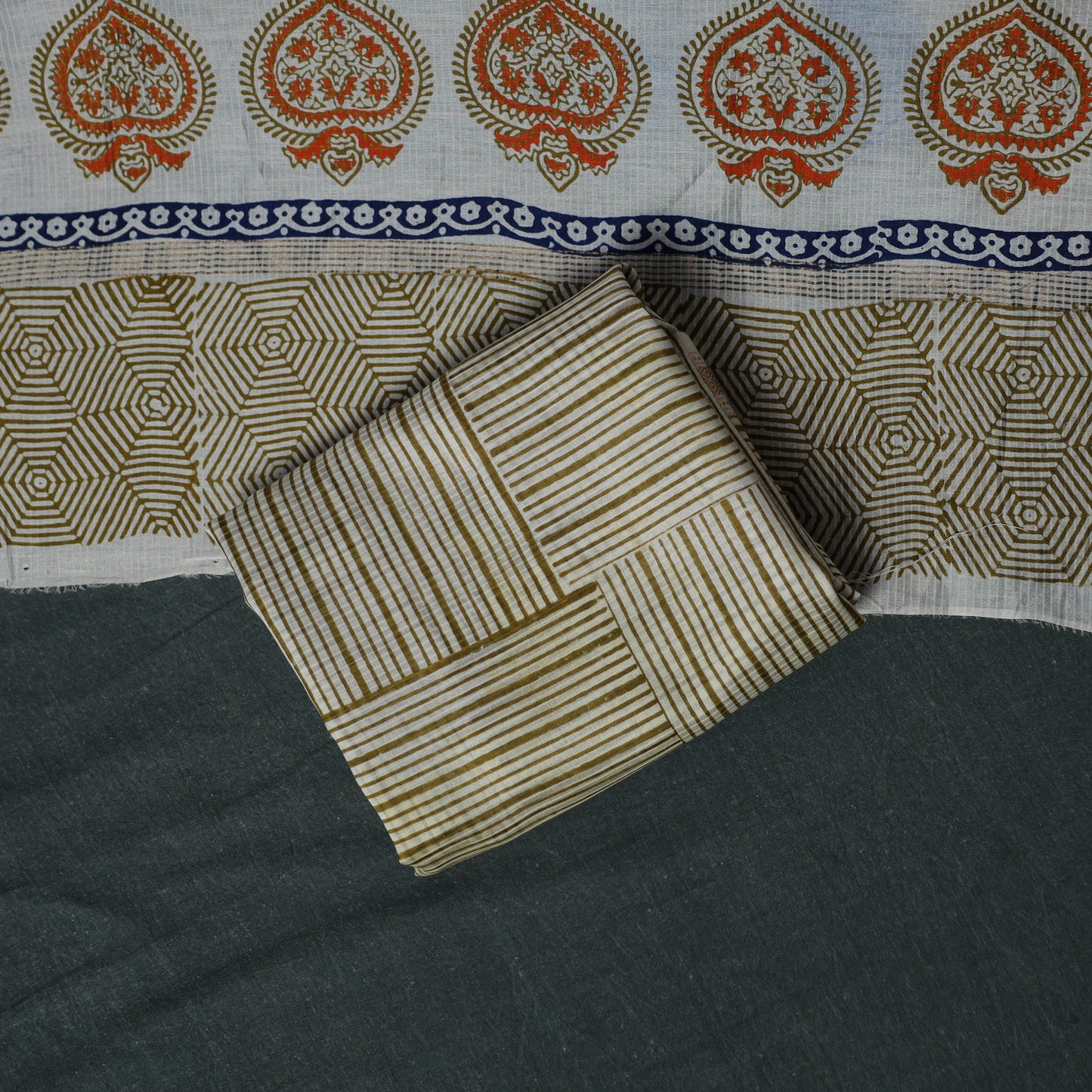 Bagh Hand Block Print Maheshwari Silk 3pc Unstitched Dress Material Suit Set 54