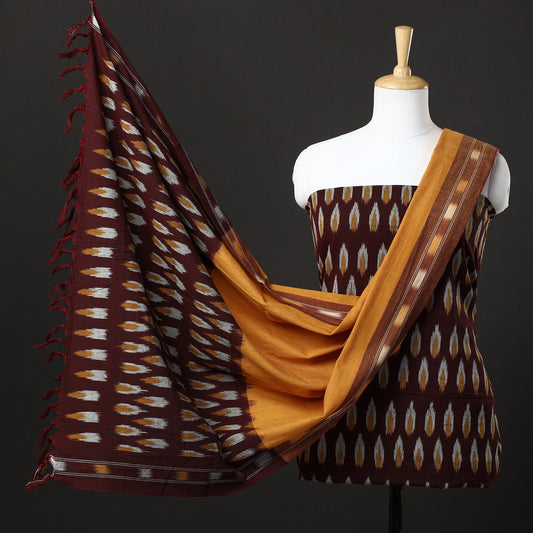 Brown - 3pc Pochampally Ikat Weave Handloom Cotton Suit Material Set 23