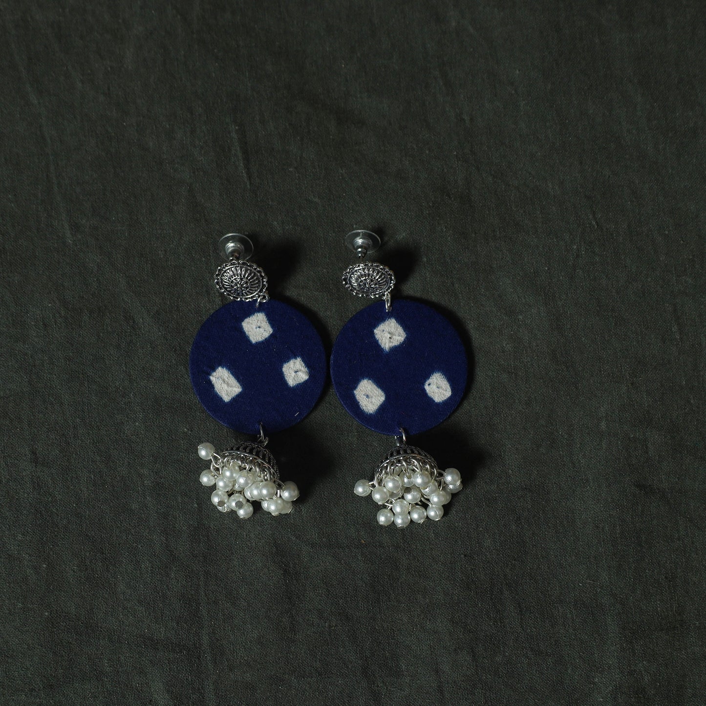 Blue - Kutch Bandhani Tie-Dye Cotton 2pc Unstitched Dress Material Kurta Set with Earrings 35