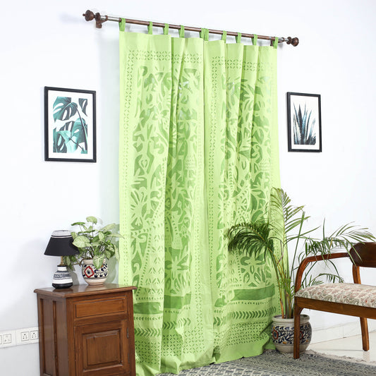 Green - Applique King Cutwork Cotton Door Curtain from Barmer (7 x 3.5 feet) (single piece)