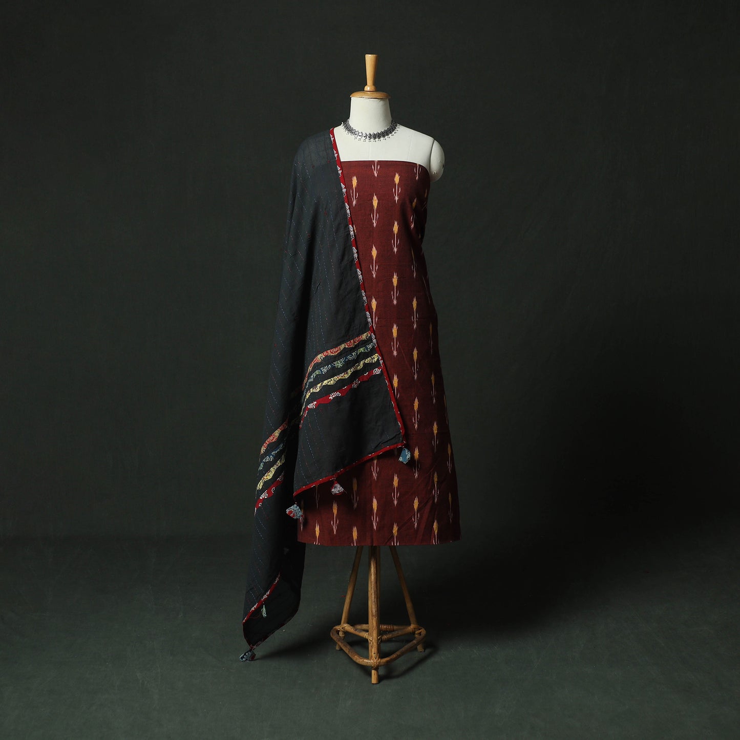Pochampally Ikat Weave Cotton 2pc Unstitched Dress Material Kurta Set 02