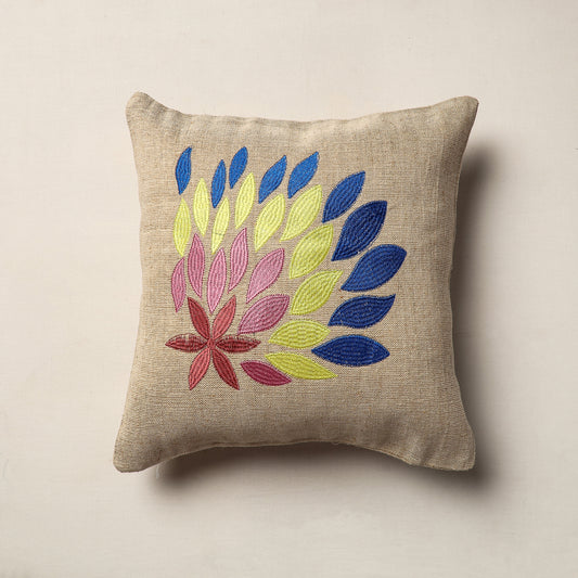 Jute Cotton Noor Embroidery Cushion Cover (16 x 16 in)