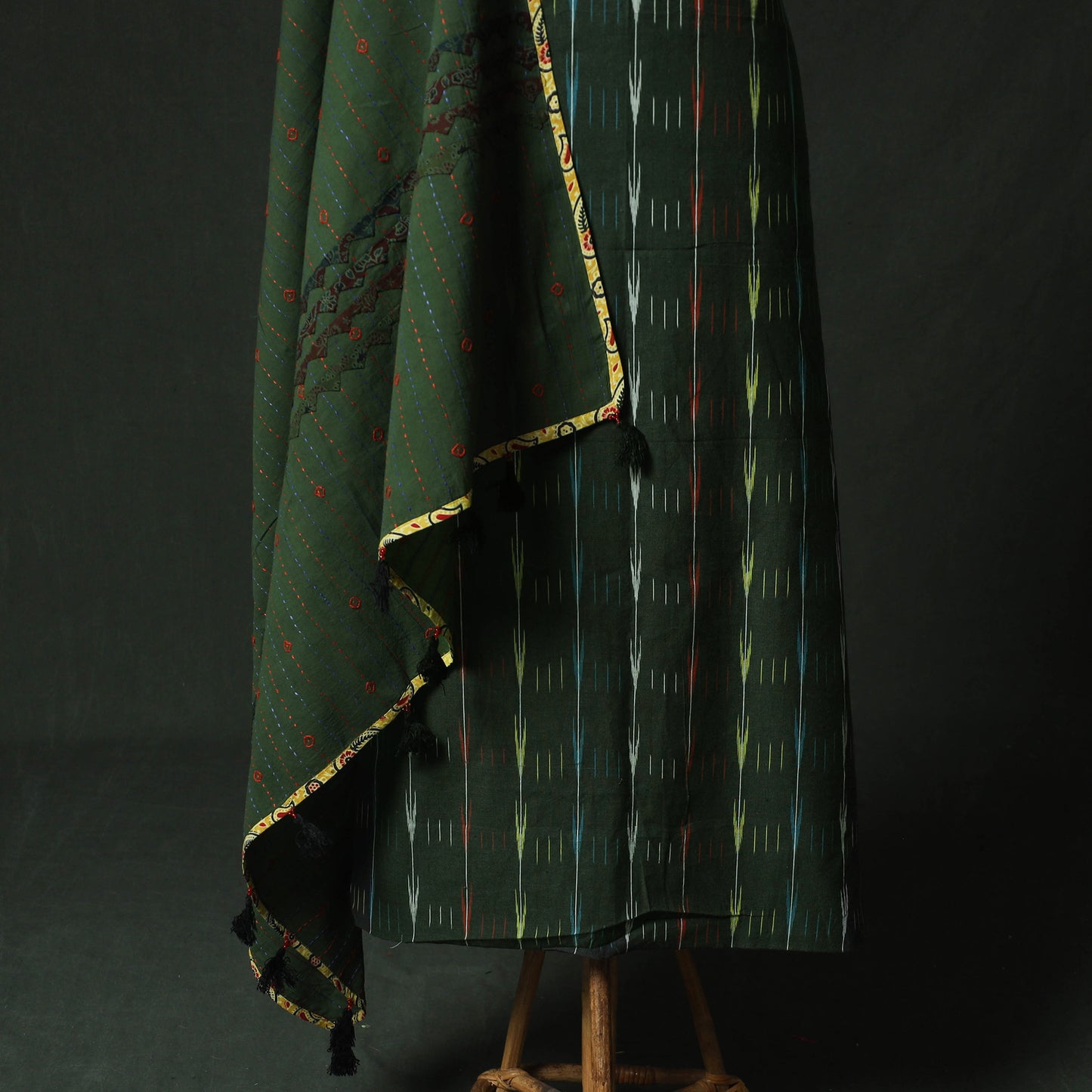 Pochampally Ikat Weave Cotton 2pc Unstitched Dress Material Kurta Set 04