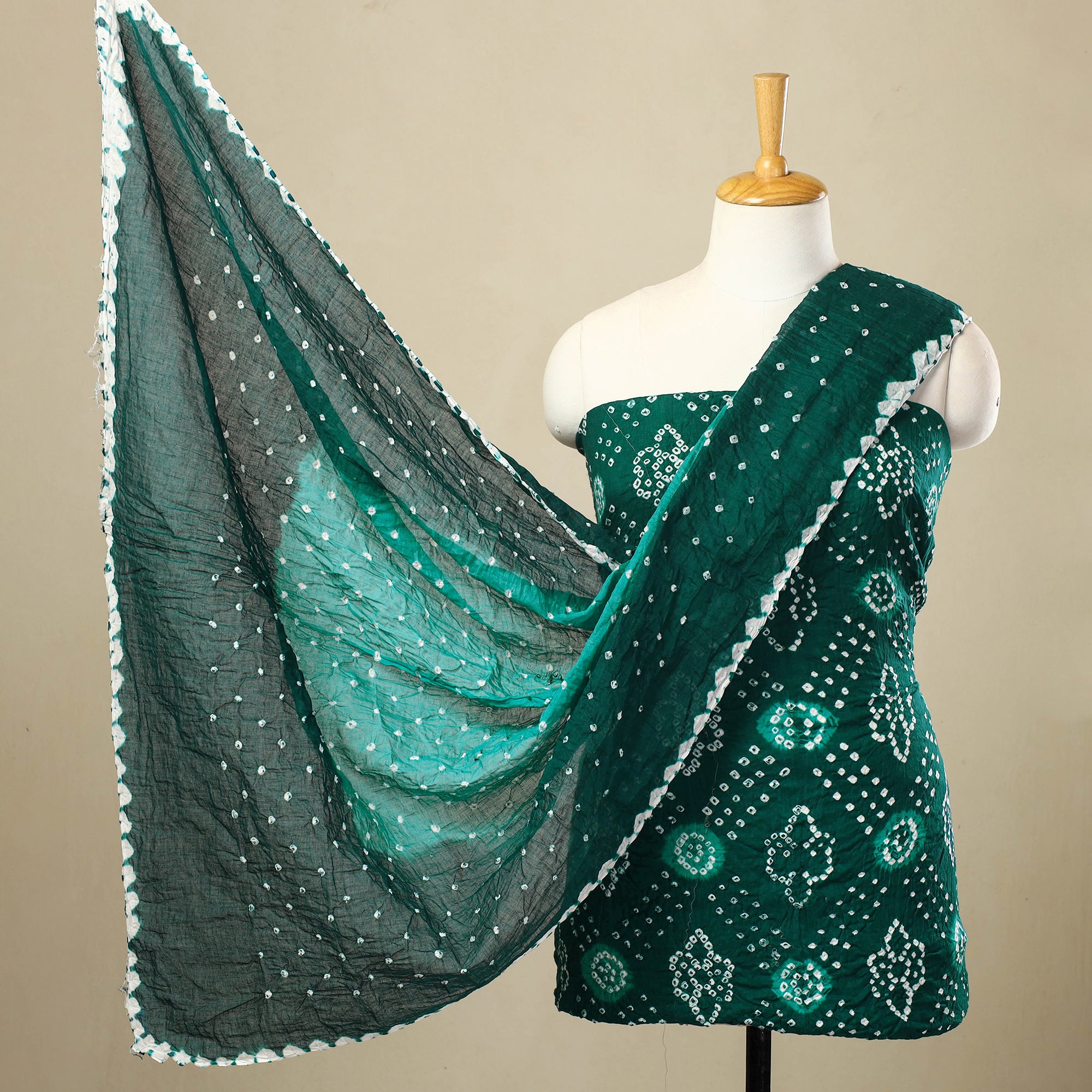 Grey - Dark Gray - 3pc Tie & Dye Satin Cotton Bandhani Unstitched Dress Material 43 main image 0