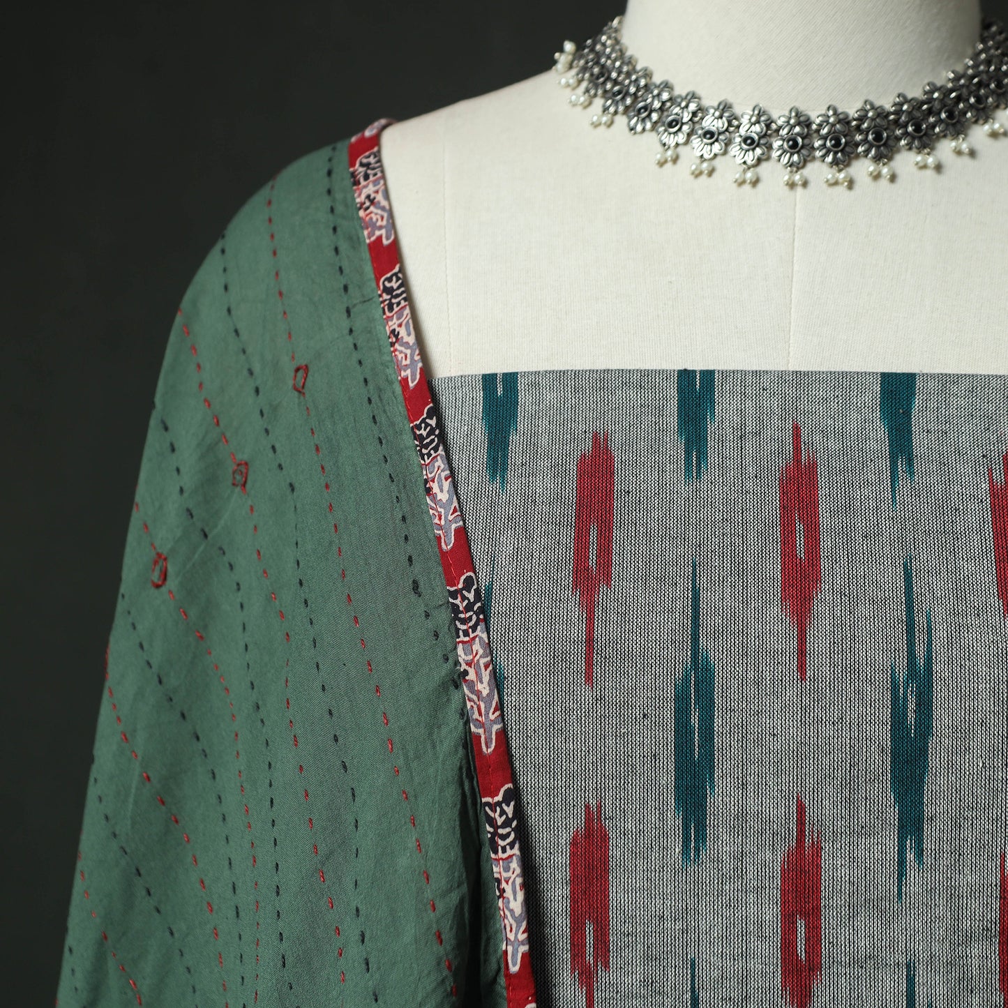Pochampally Ikat Weave Cotton 2pc Unstitched Dress Material Kurta Set 07