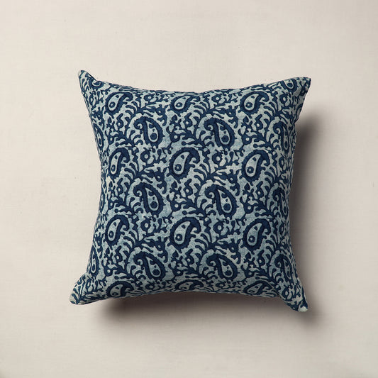 Blue - Indigo Block Printed Cotton Cushion Cover (16 x 16 in)