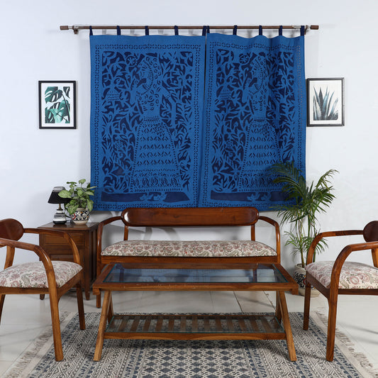 Blue - Applique Queen Cutwork Cotton Window Curtain from Barmer (5 x 3.5 feet) (single piece)