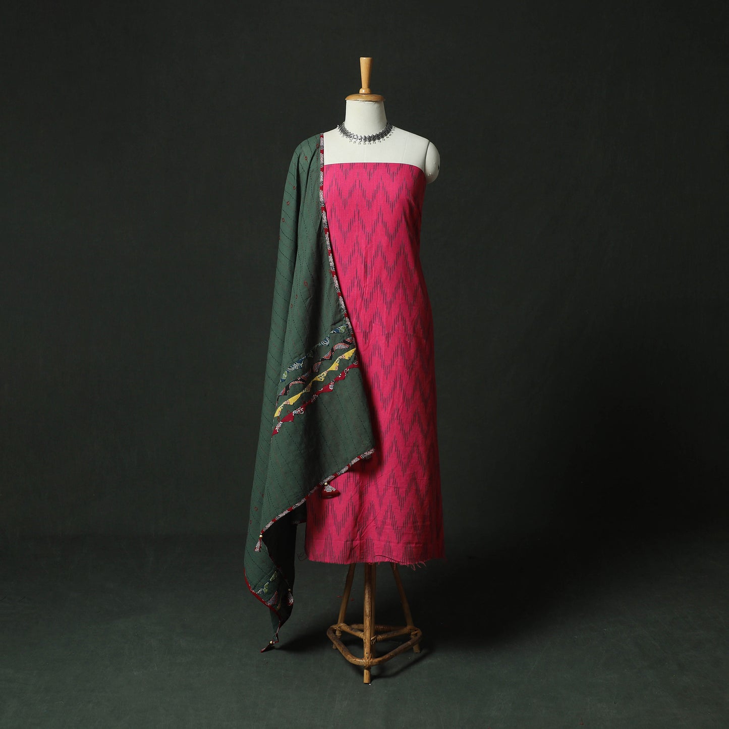 Pochampally Ikat Weave Cotton 2pc Unstitched Dress Material Kurta Set 08