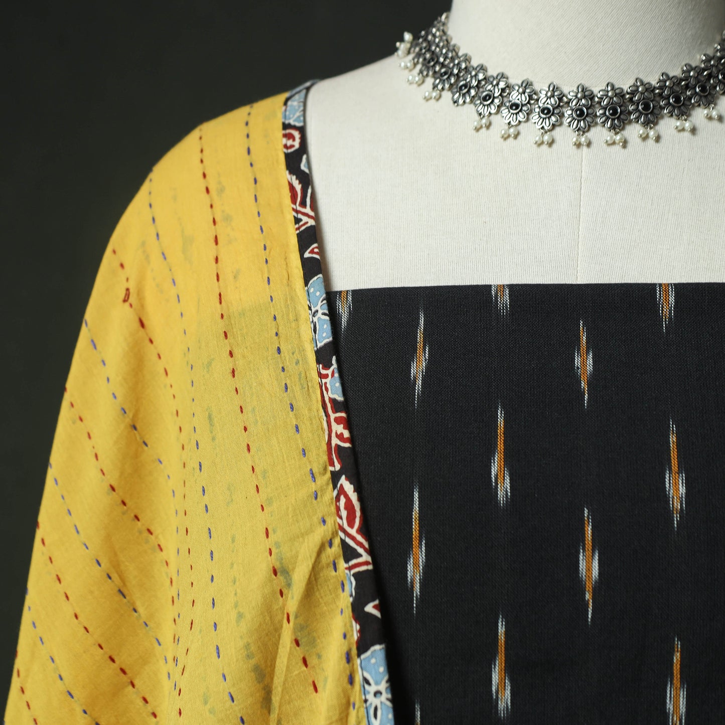 Pochampally Ikat Weave Cotton 2pc Unstitched Dress Material Kurta Set 09