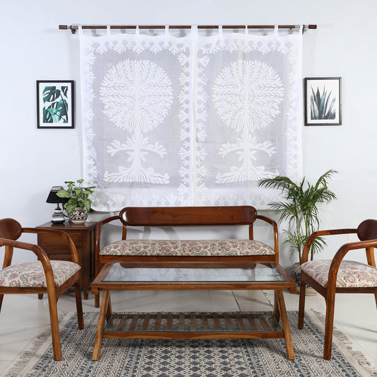 White - Applique Tree Cutwork Cotton Window Curtain from Barmer (5 x 3.5 feet) (single piece)
