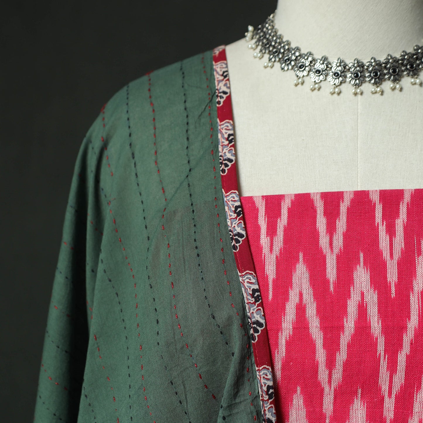 Pochampally Ikat Weave Cotton 2pc Unstitched Dress Material Kurta Set 10