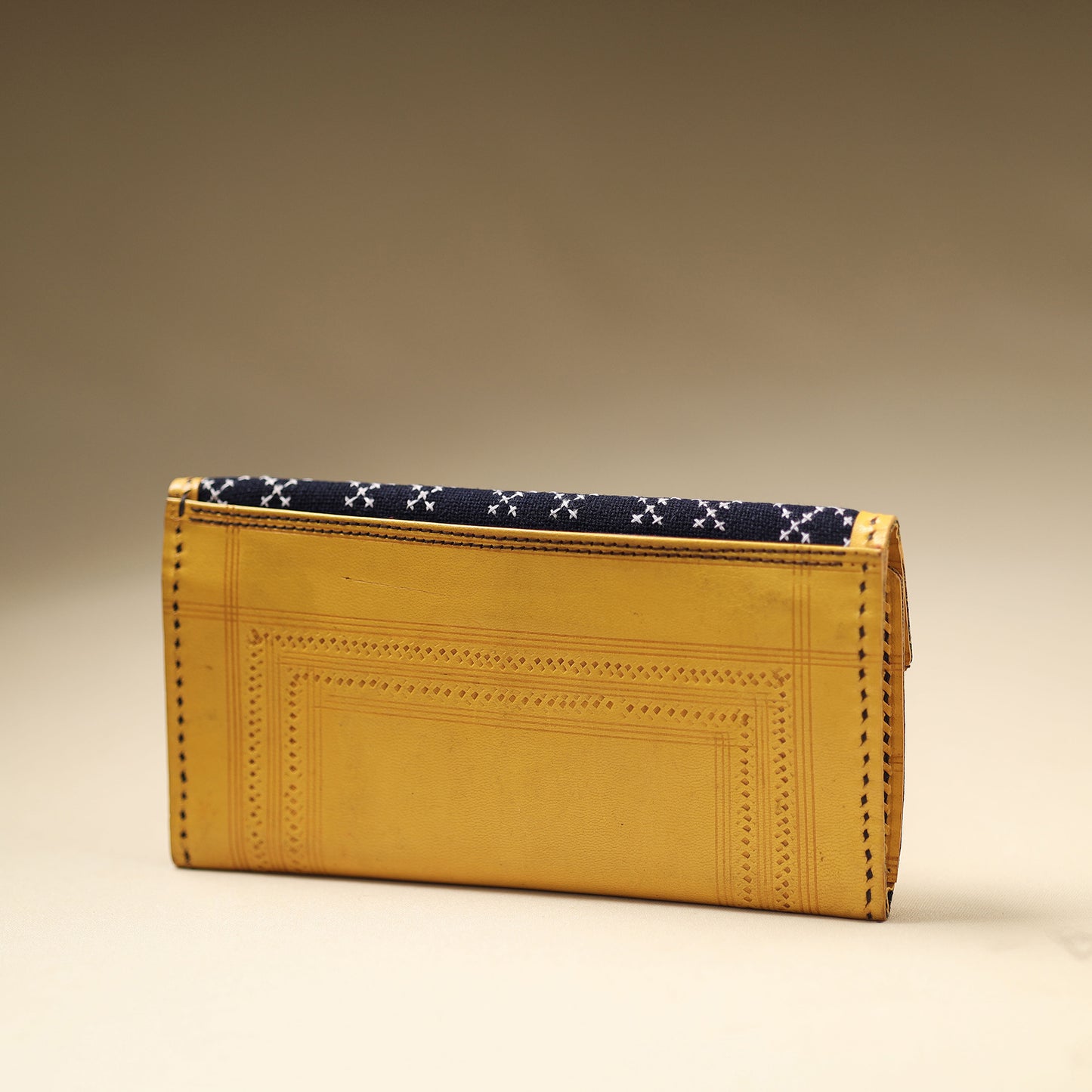 Yellow Handcrafted Kutch Jat Embroidery Leather Wallet