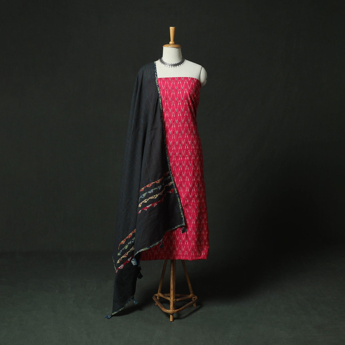 Pochampally Ikat Weave Cotton 2pc Unstitched Dress Material Kurta Set 11