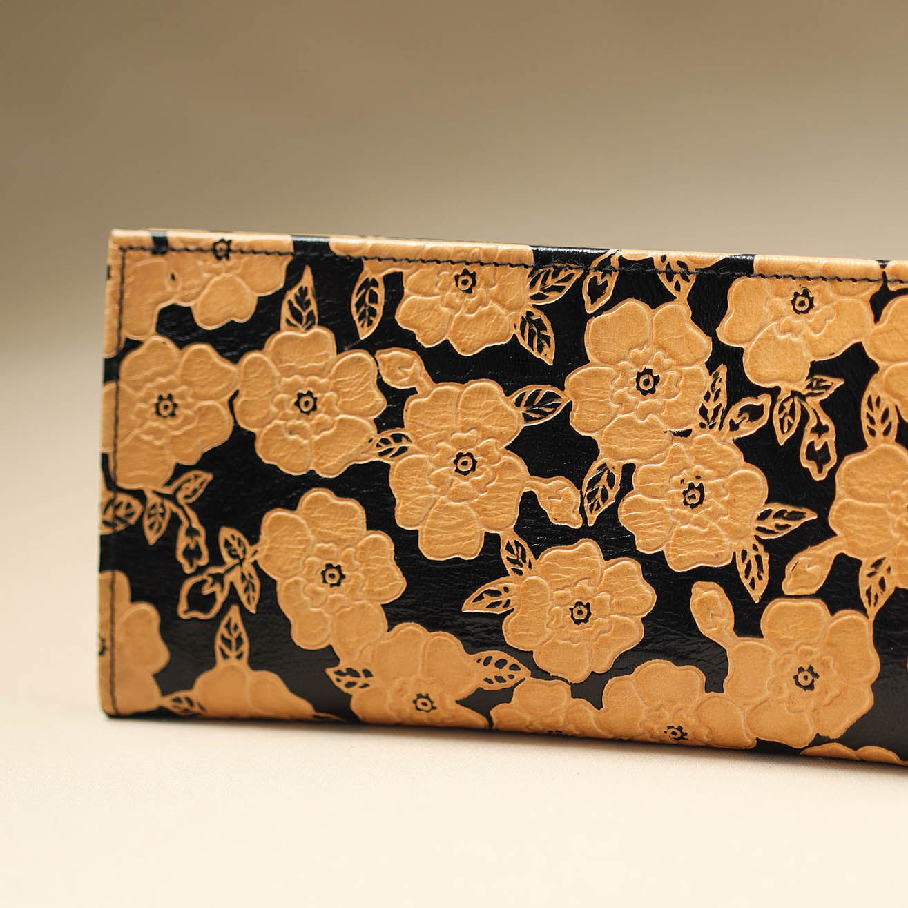 Yellow Handcrafted Embossed Leather Wallet for Women