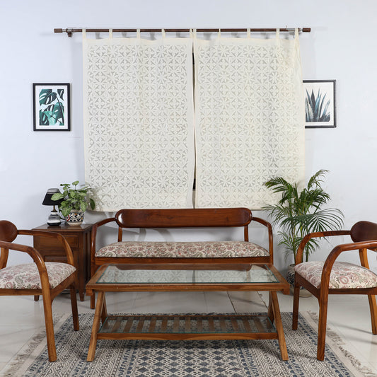 beige - Applique Flower Cutwork Cotton Window Curtain from Barmer (5 x 3.5 feet) (single piece)