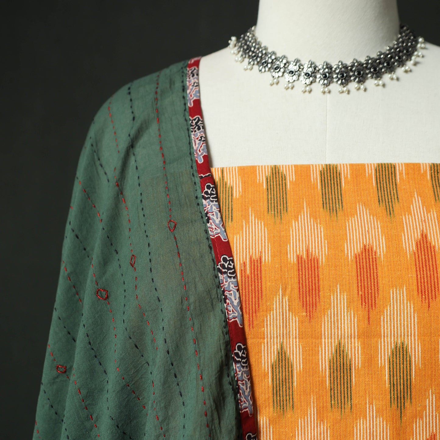 Pochampally Ikat Weave Cotton 2pc Unstitched Dress Material Kurta Set 13