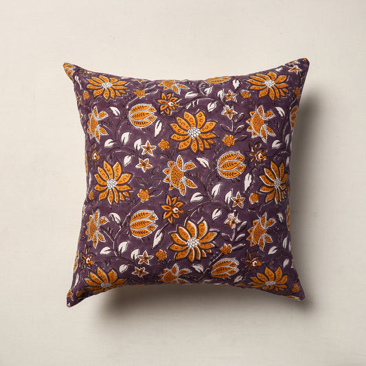 Purple - Sanganeri Block Printed Cotton Cushion Cover (16 x 16 in)