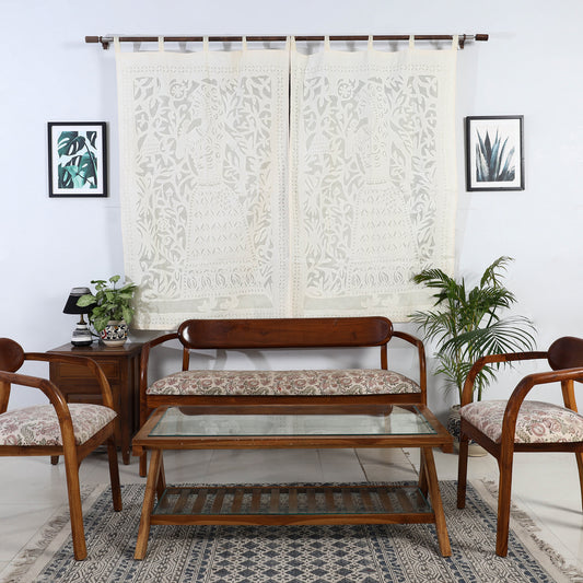 beige - Applique Queen Cutwork Cotton Window Curtain from Barmer (5 x 3.5 feet) (single piece)