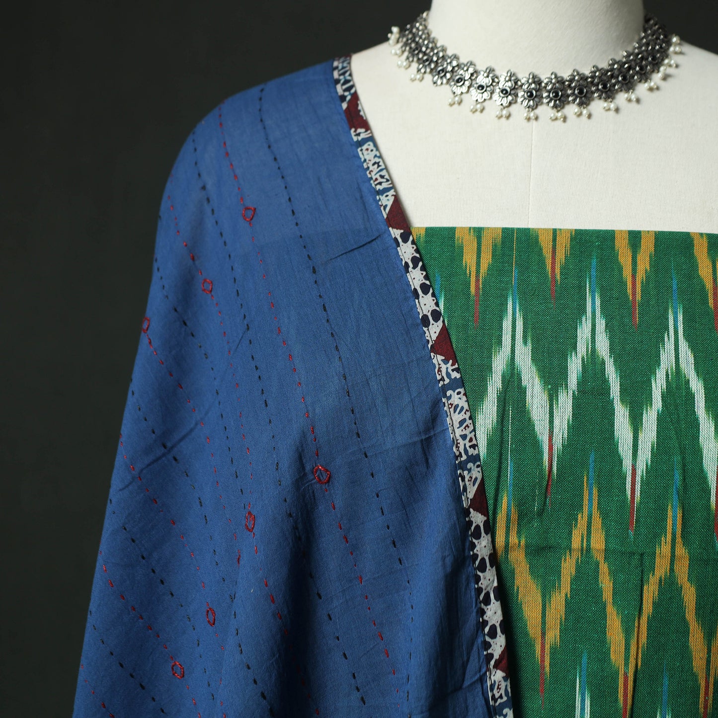 Pochampally Ikat Weave Cotton 2pc Unstitched Dress Material Kurta Set 14
