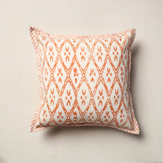 Orange - Sanganeri Block Printed Canvas Cotton Cushion Cover (16 x 16 in)