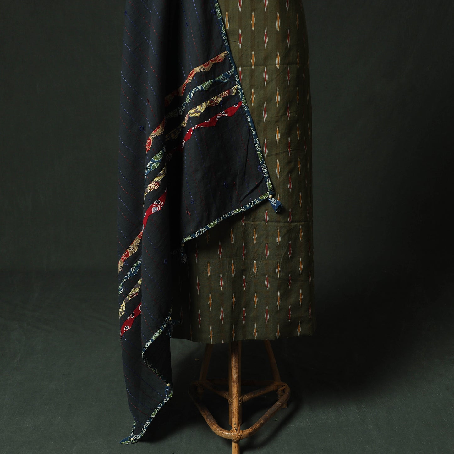 Pochampally Ikat Weave Cotton 2pc Unstitched Dress Material Kurta Set 19