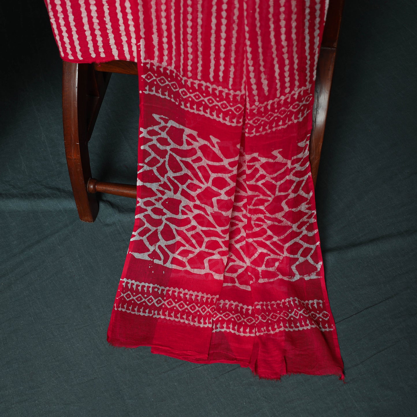 Kutch Hand Block Batik Print Cotton 3pc Unstitched Dress Material Suit Set 01