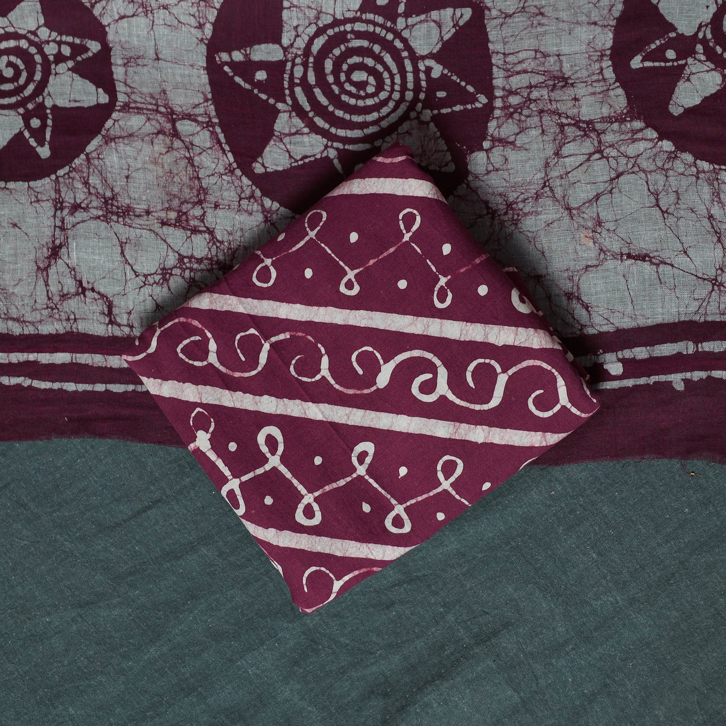 Kutch Hand Block Batik Print Cotton 3pc Unstitched Dress Material Suit Set 03