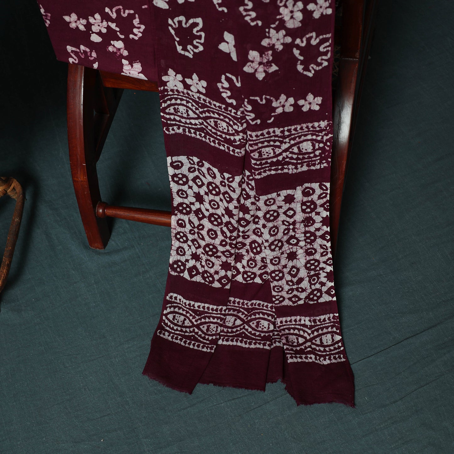 Kutch Hand Block Batik Print Cotton 3pc Unstitched Dress Material Suit Set 04