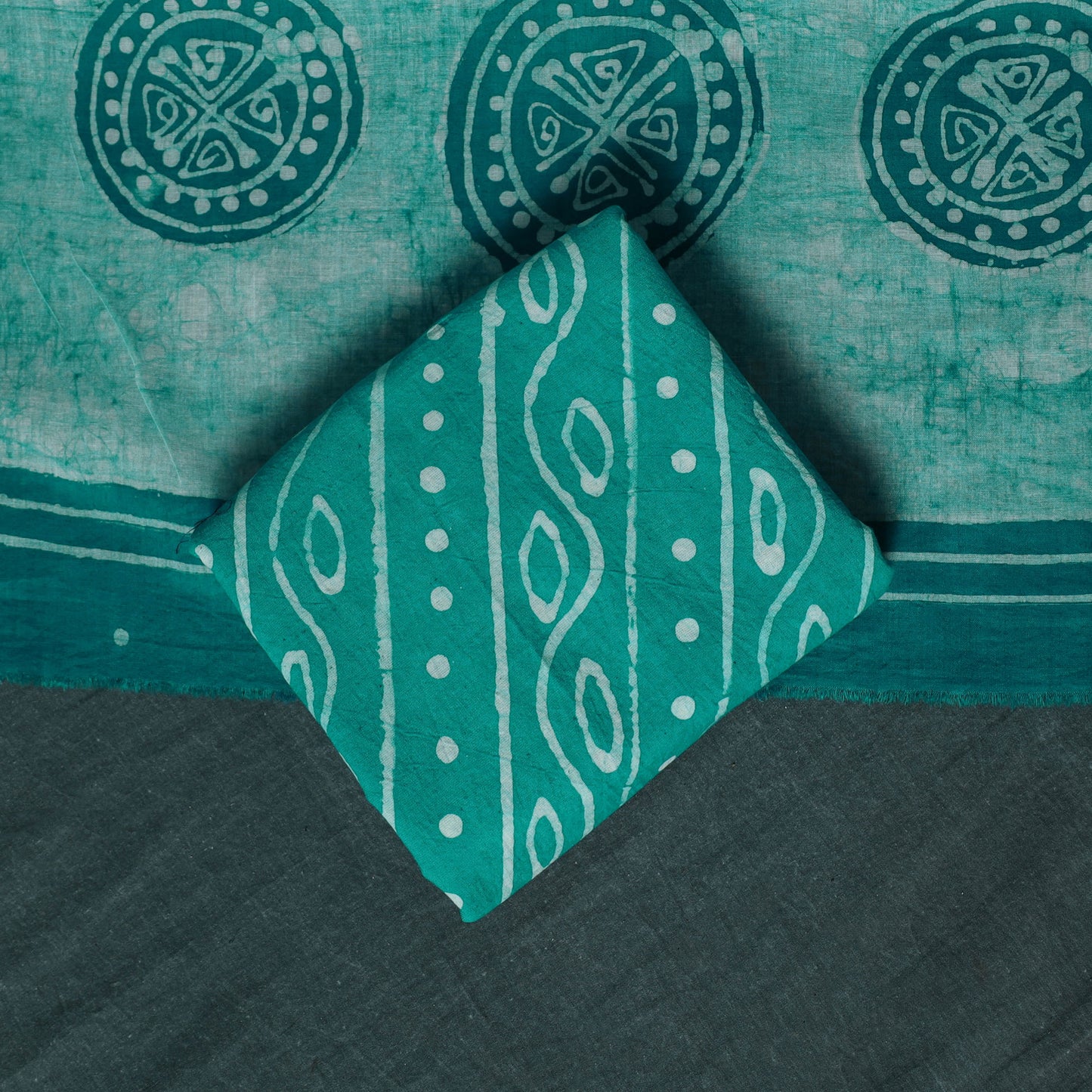 Kutch Hand Block Batik Print Cotton 3pc Unstitched Dress Material Suit Set 05