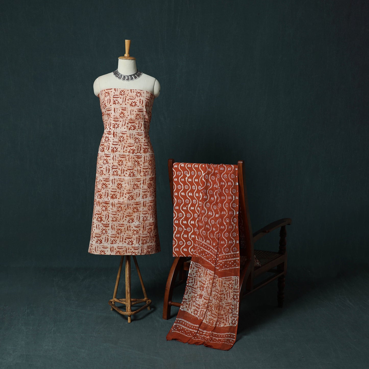 Kutch Hand Block Batik Print Cotton 3pc Unstitched Dress Material Suit Set 06