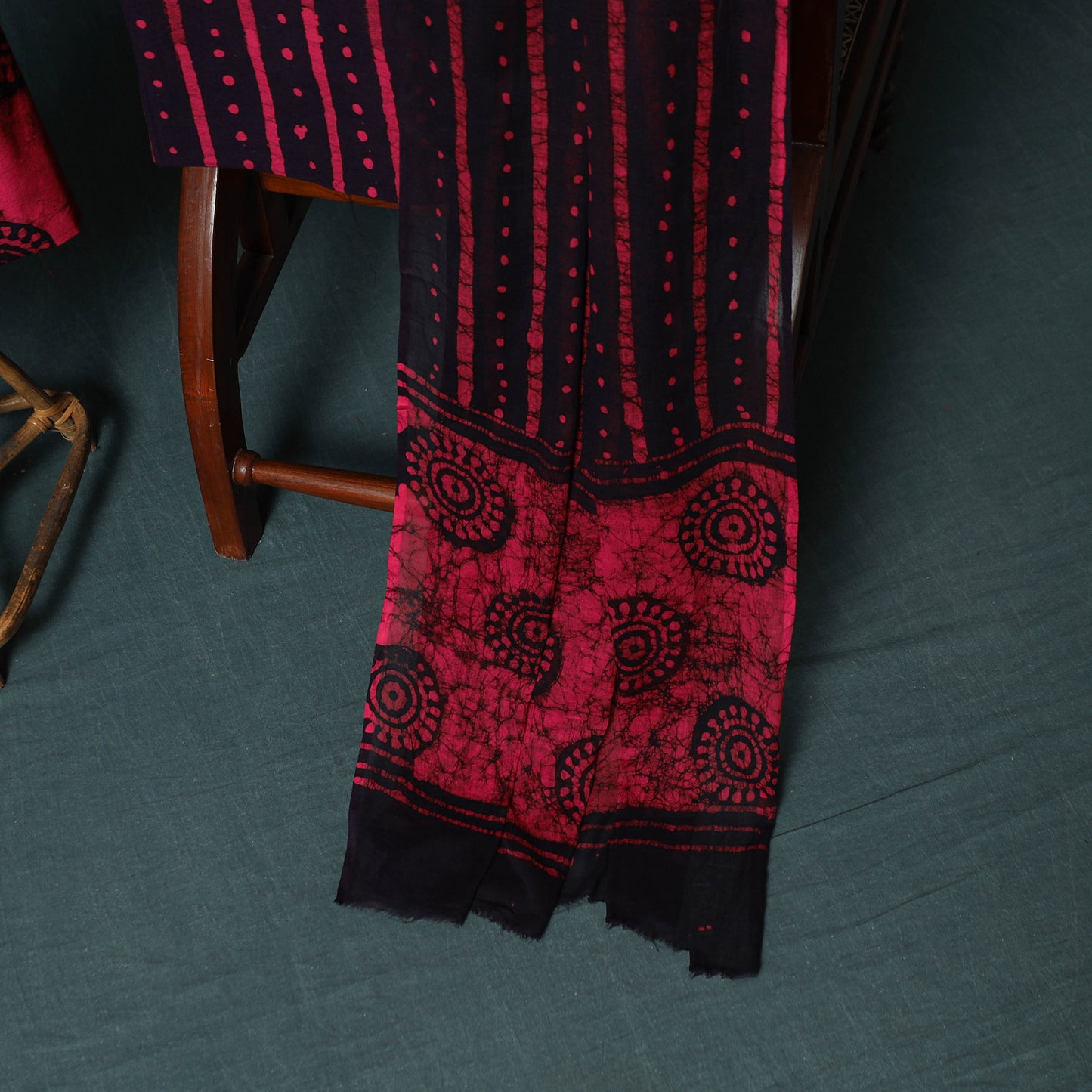 Kutch Hand Block Batik Print Cotton 3pc Unstitched Dress Material Suit Set 07