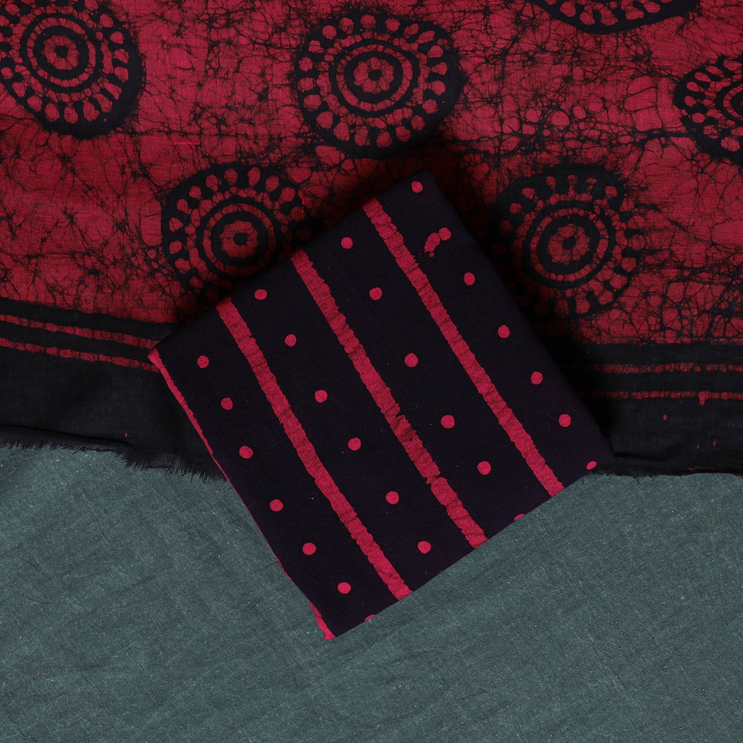 Kutch Hand Block Batik Print Cotton 3pc Unstitched Dress Material Suit Set 07