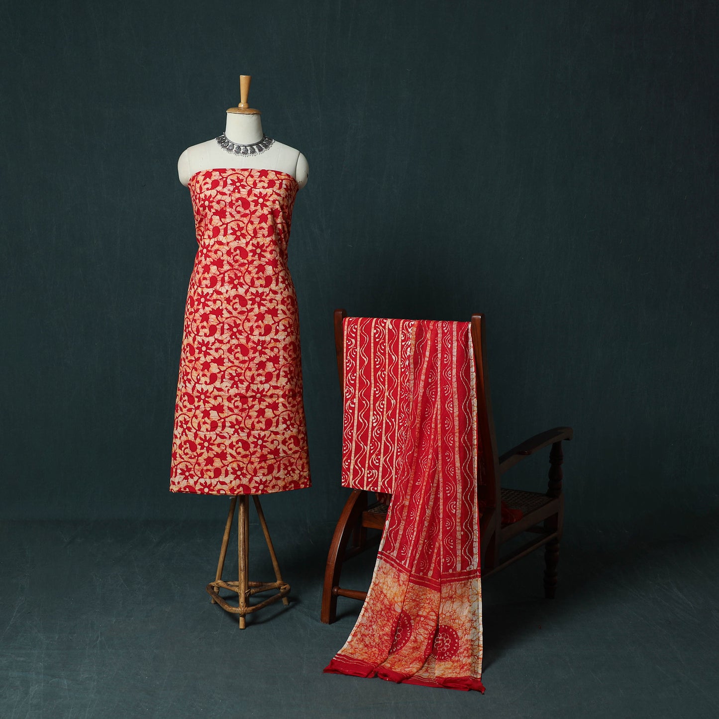 Kutch Hand Block Batik Print Cotton 3pc Unstitched Dress Material Suit Set 10