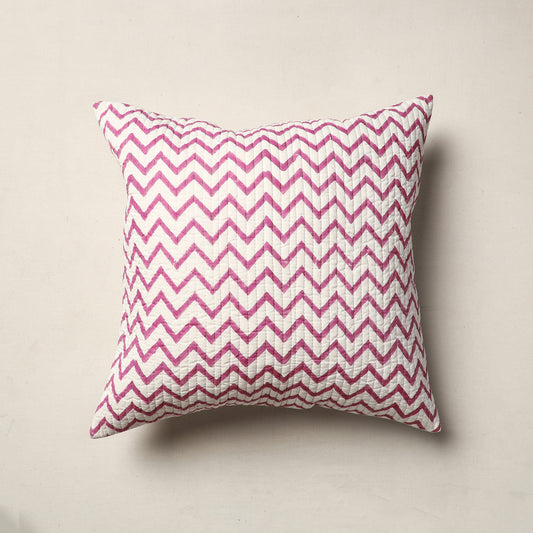 Purple - Sanganeri Block Printed Quilted Cotton Cushion Cover (16 x 16 in)