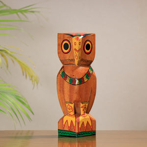 Owl - Traditional Burdwan Wood Craft Handpainted Sculpture (Medium) 72