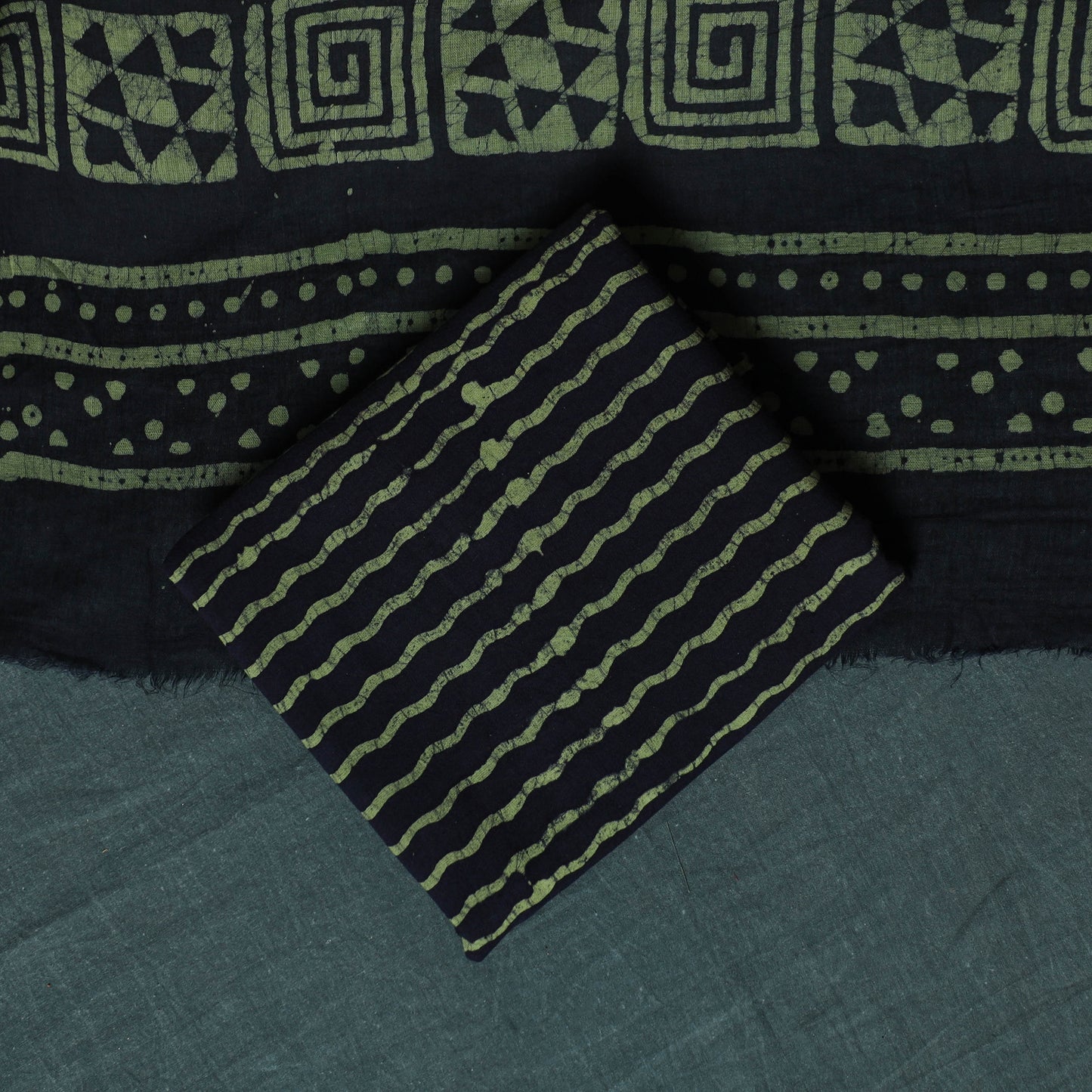 Kutch Hand Block Batik Print Cotton 3pc Unstitched Dress Material Suit Set 13