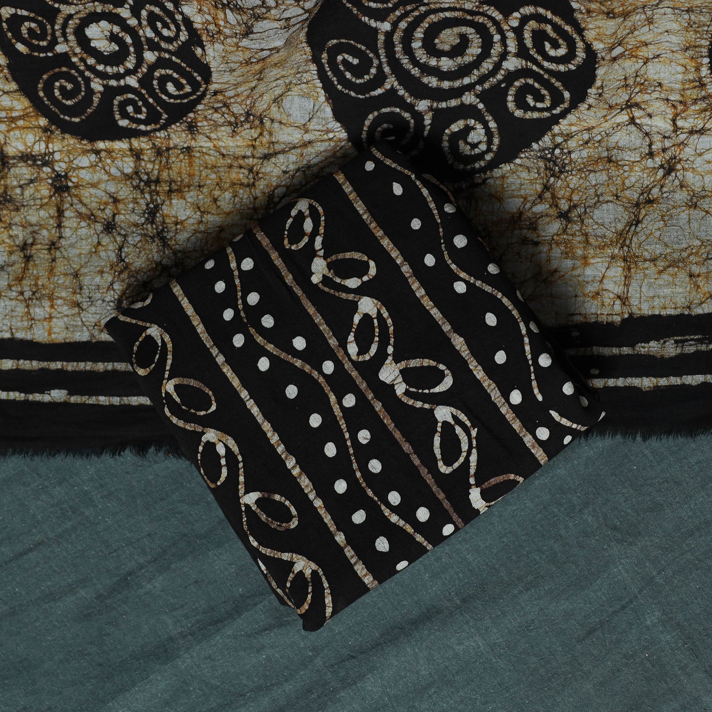 Kutch Hand Block Batik Print Cotton 3pc Unstitched Dress Material Suit Set 14