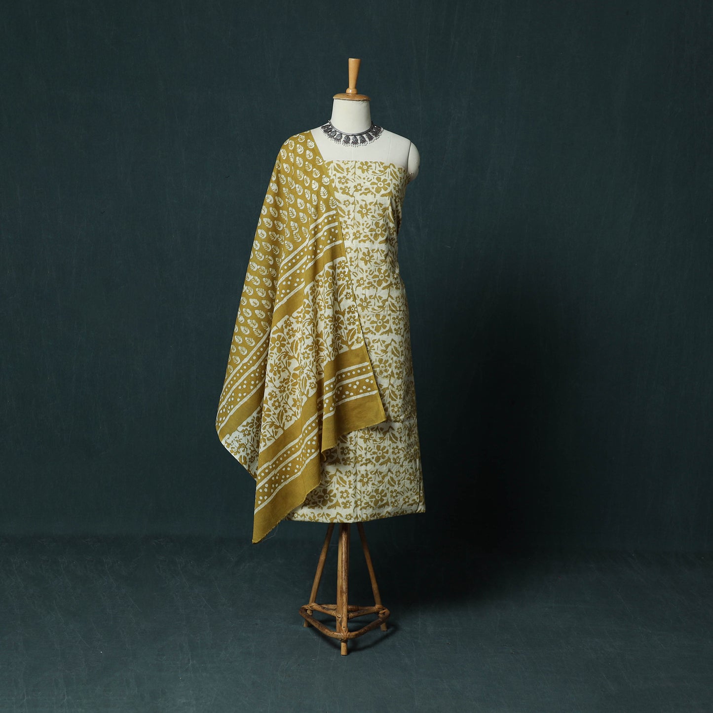 Kutch Hand Block Batik Print Cotton 3pc Unstitched Dress Material Suit Set 15
