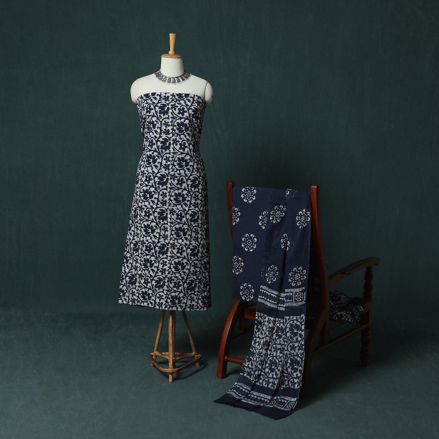 Kutch Hand Block Batik Print Cotton 3pc Unstitched Dress Material Suit Set 18