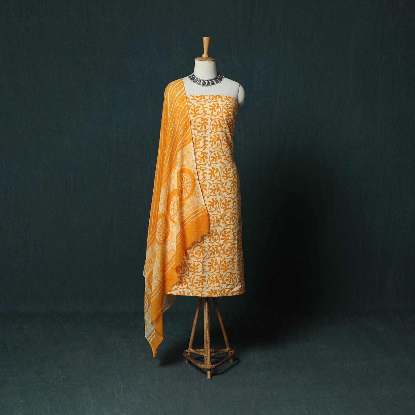 Kutch Hand Block Batik Print Cotton 3pc Unstitched Dress Material Suit Set 19