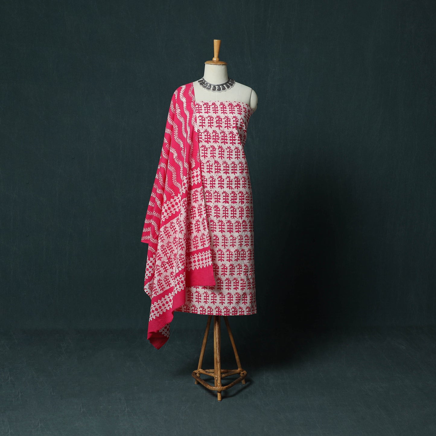 Kutch Hand Block Batik Print Cotton 3pc Unstitched Dress Material Suit Set 20
