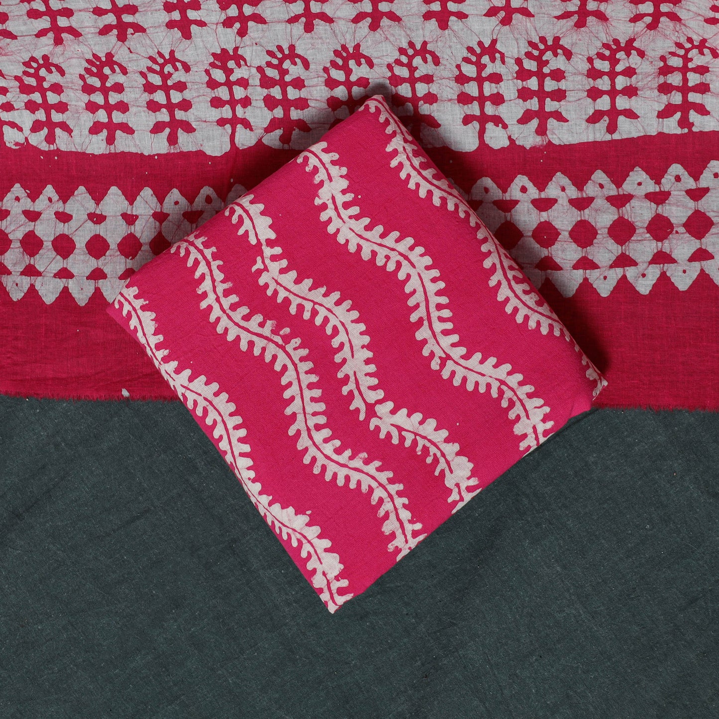 Kutch Hand Block Batik Print Cotton 3pc Unstitched Dress Material Suit Set 20