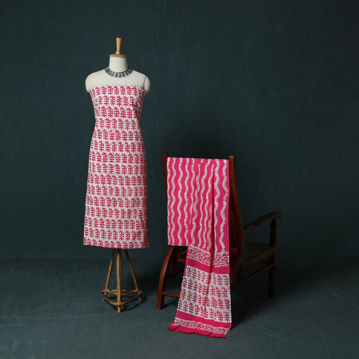 Kutch Hand Block Batik Print Cotton 3pc Unstitched Dress Material Suit Set 21