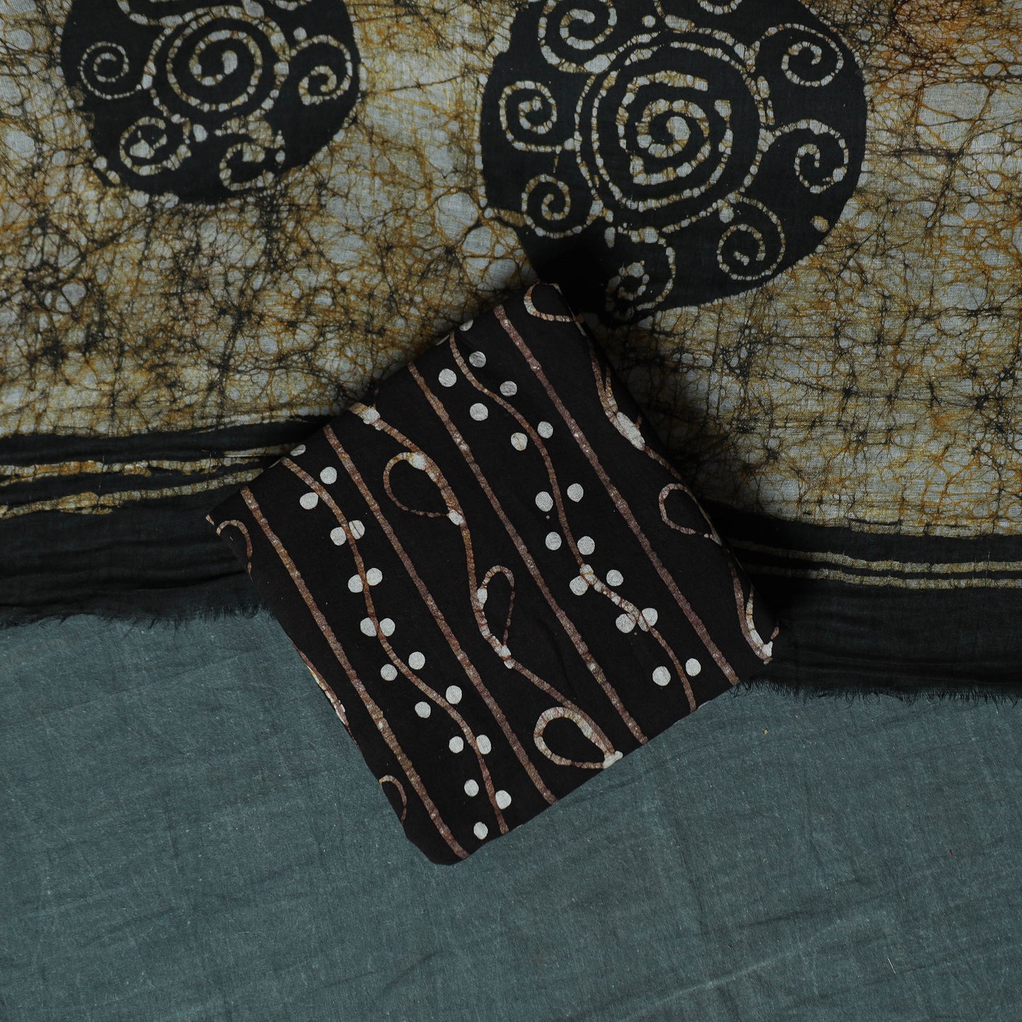 Kutch Hand Block Batik Print Cotton 3pc Unstitched Dress Material Suit Set 22