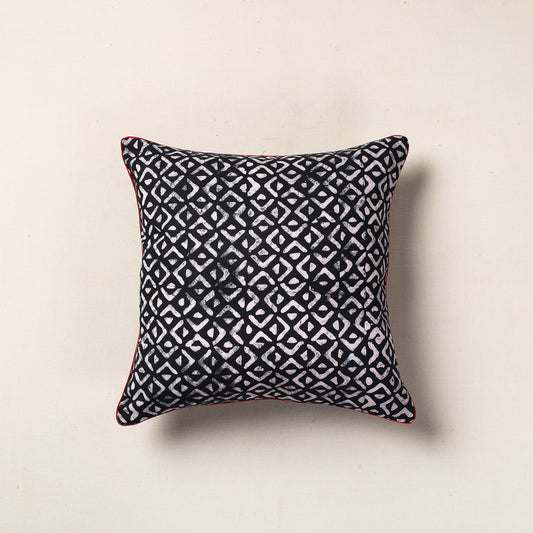 Black - Hand Batik Printed Cotton Cushion Cover (16 x 16 in)